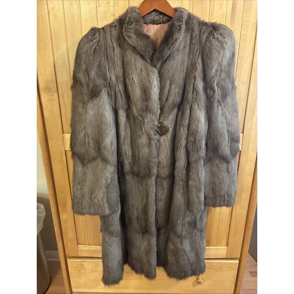 Vintage Genuine Gray Rabbit Fur Coat Full Length Winter Glam Women's